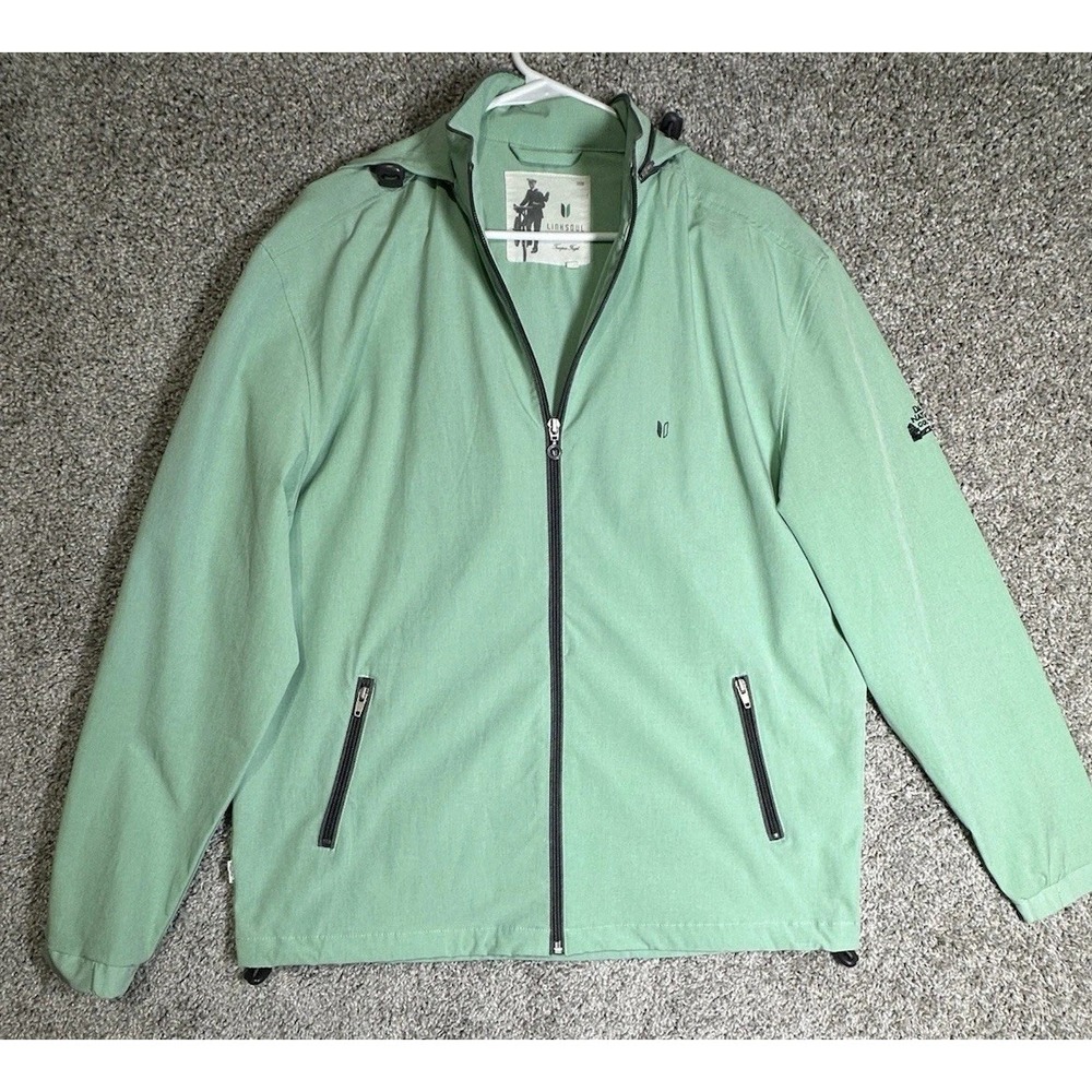 Linksoul LS520 Full Zip Jacket Aloe Green Tempus Fugit Golf‎ Mens M Hooded